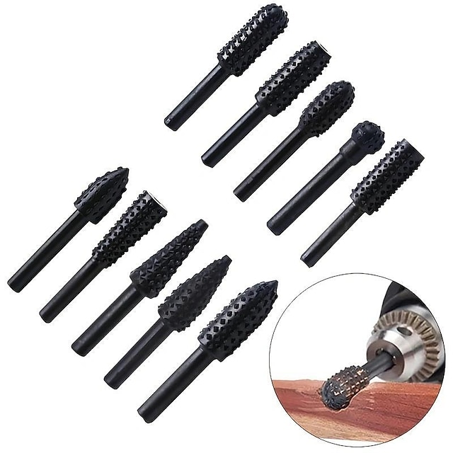 5/10pcs Rotary Burr Rasp Set Carbon Steel Wood Carving File Rasp Drill