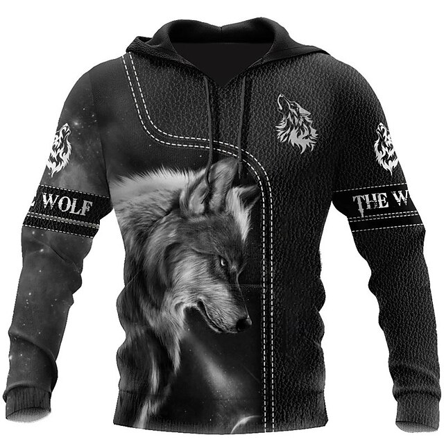  Miesten Eläin Susi Huppari Hupparit College Pullover-huppari Pitkähihainen Hupullinen collegepaita Hupullinen Katutyyli 3D-tulostus Päivittäin Urheilu Musta Painettu 봄 & Syksy Suunnittelija