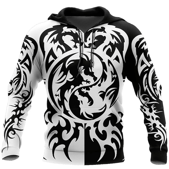  Hombre Dragón Estampados Sudadera Sudaderas Ropa de calle Design Manga Larga Con Capucha Diario Deportes Negro Estampado Primavera & Otoño Diseñador