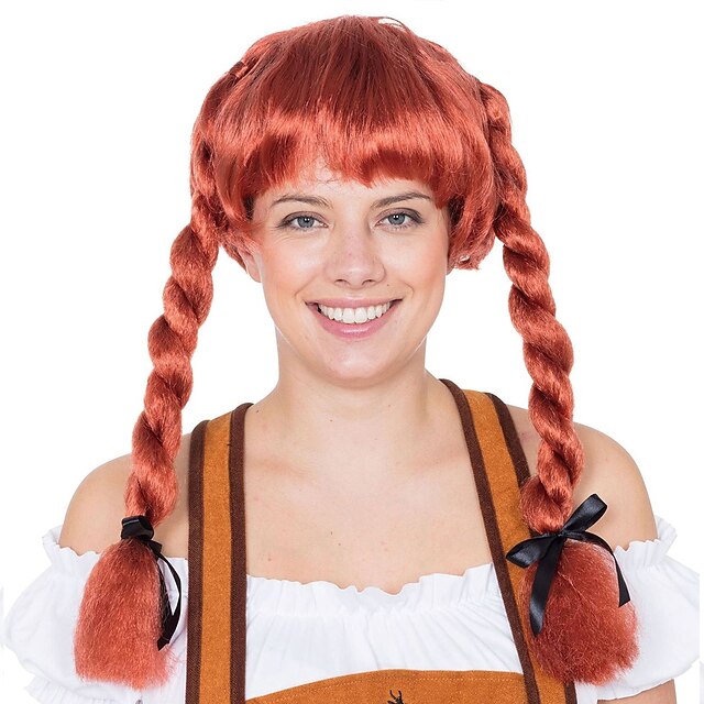 Oktoberfest Beer Cosplay Wigs Auburn Bavarian Fraulein Pigtail Plaits Oktoberfest German Fancy Dress Wig2
