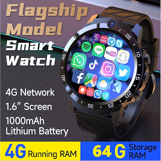  2023 versione globale 4g net smartwatch android os 1000mah batteria 1.6 schermo pressione sanguigna gps posizione uomini smart watch