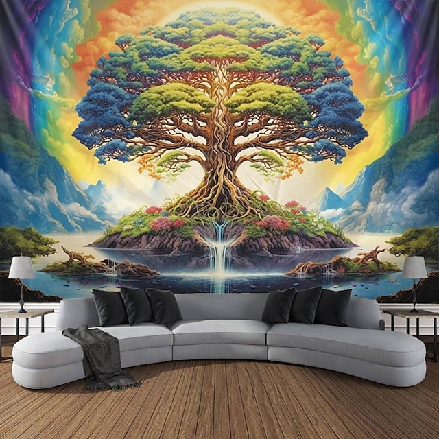  עץ החיים תלת מימד שטיח קיר היפי אמנות קיר גדול שטיח קיר תפאורה צילום רקע שמיכה וילון בית חדר שינה קישוט סלון