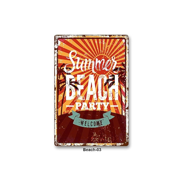 1pc Beach Metal Tin Sign Summer Beach Tin Sign Vintage Beach Signs Wall ...