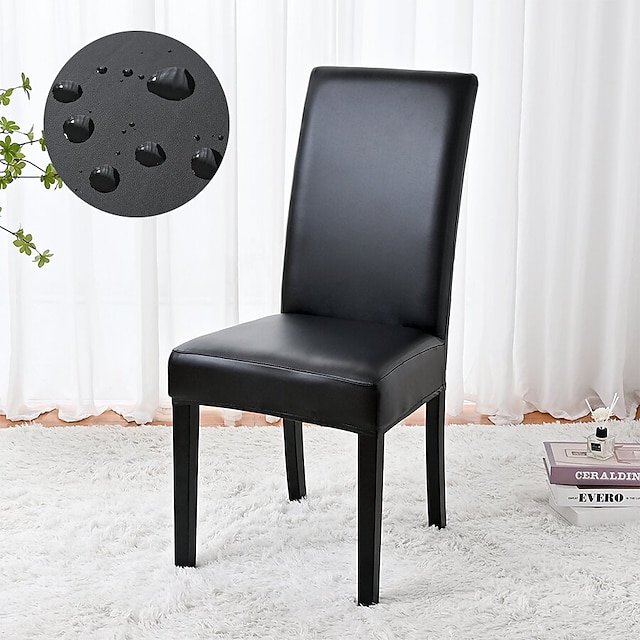  2 Pcs PU Leather Dining Chair Cover, Stretch Waterproof Chair Cover, Chair Protector Cover Seat Slipcover with Elastic Band for Dining Room,Wedding,Home Decor
