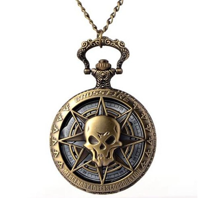  Vintage Bronze Steampunk Quartz Pocket Watch Hollow Carribean Pirate Skull Head Horror with Chain for Men Women Pendant necklace