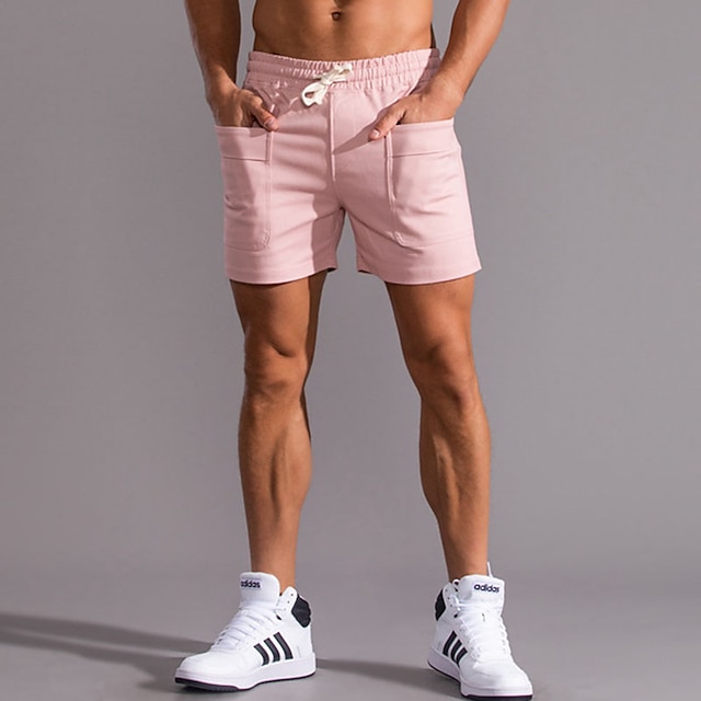  男性用 ピンクのショーツ サマーショーツ カジュアルショーツ ポケット 平織り 履き心地よい 高通気性 アウトドア 日常 お出かけ ファッション カジュアル ブラック ホワイト