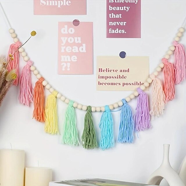  1pc Cotton Tassel Garland Banner Colorful Birthday Decor Party Backdrop Christmas Boho Wall Hangings For Bedroom, Nursery, Playroom, Baby Shower, Kids Girls Room Decor, Birthday Gift