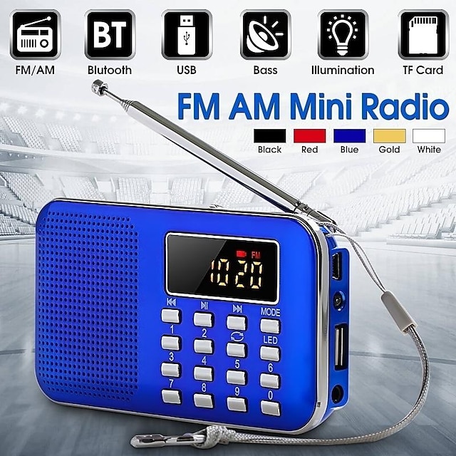  Altavoz de medios de radio am fm digital portátil reproductor de música mp3 compatible con tarjeta tf / disco usb con pantalla LED y función de linterna de emergencia