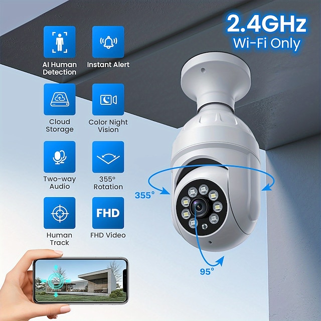 A6 Light Bulb Camera HD Full Color Night Vision Security Surveillance ...