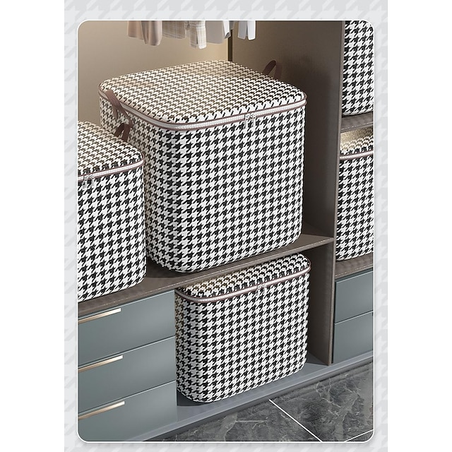 1pc Clothes Storage Bag, Houndstooth Pattern Foldable Fabric Storage