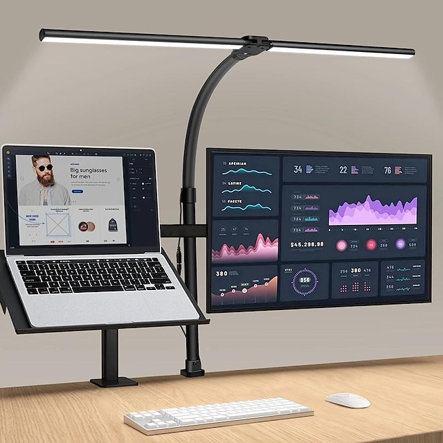  LED-Schreibtischlampe mit Doppelkopf, 24 W, hellste Architekten-Tischlampe mit Doppelschwenkarm für Werkbank, Monitor, zum Lesen zu Hause, Büros, Schlafzimmer und Schlafsäle