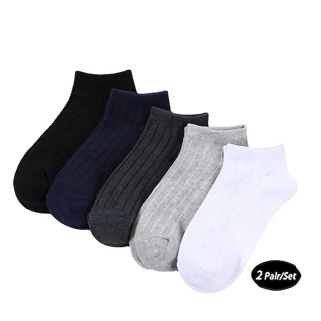Men's 2 Pairs Ankle Socks Low Cut Socks Black White Color Plain Daily Wear Vacation Weekend Medium Summer Spring & Fall Stylish Casual2