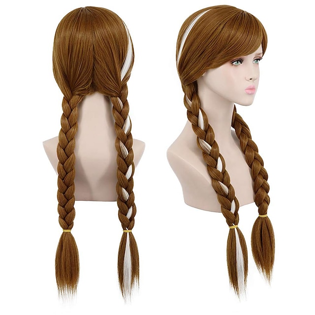  oktoberfest bier cosplay pruiken lang bruin cosplay weven dubbele staart gevlochten haar pruiken synthetische pruik kostuum