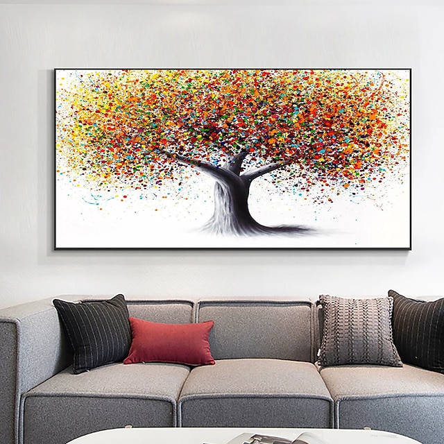  Pintura a óleo abstrata colorida da árvore da vida, arte de parede, tela pintada à mão, imagens de arte de parede para sala de estar, decoração de casa, sem moldura