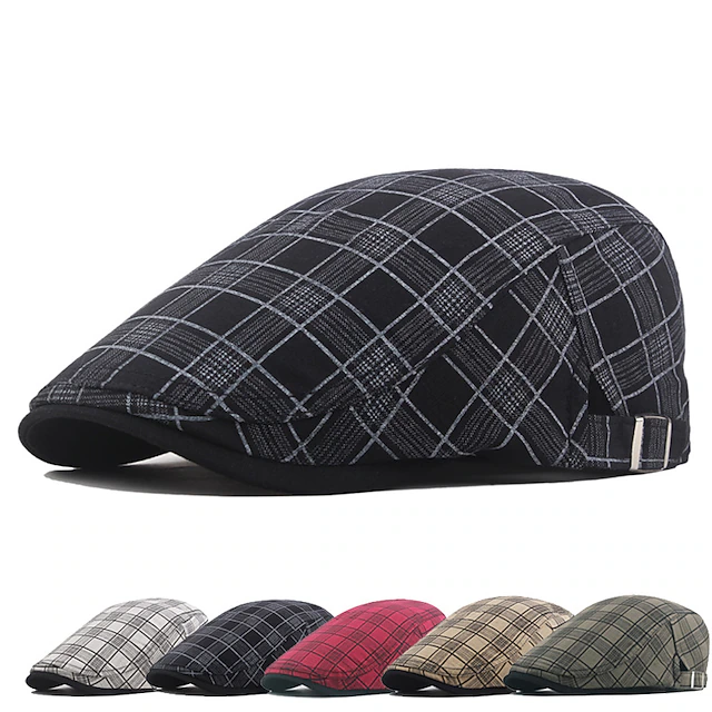 Unisex Flat Cap Newsboy Cap Black White Polyester Retro Travel Beach Outdoor Vacation Plaid Adjustable Fashion 11