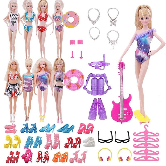  Pink Doll Clothes and Accessories,30cm  Doll Clothing Accessories 40-Piece Set Combination Accessories Swimsuit Swimsuit Little Girl Children'S Toy Accessories（Doll not included）