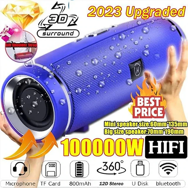 Clear Stereo Sound Professional IPX7 Waterproof Outdoor HIFI Column Speaker Wireless Bluetooth Speaker Subwoofer Sound Box Support FM Radio TF Mp3 Player 15