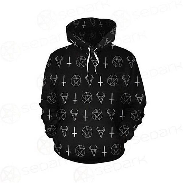 Men's Pullover Hoodie Sweatshirt Black Hooded Graphic Prints Cross ...