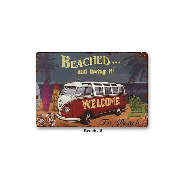 1pc Beach Metal Tin Sign Summer Beach Tin Sign Vintage Beach Signs Wall ...