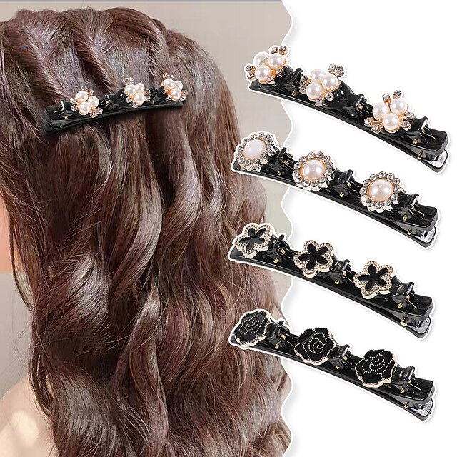 4pcs Women's Girls' Hair Clip For Party Evening Daily Birthday Festival Imitation Pearl Resin Black 7