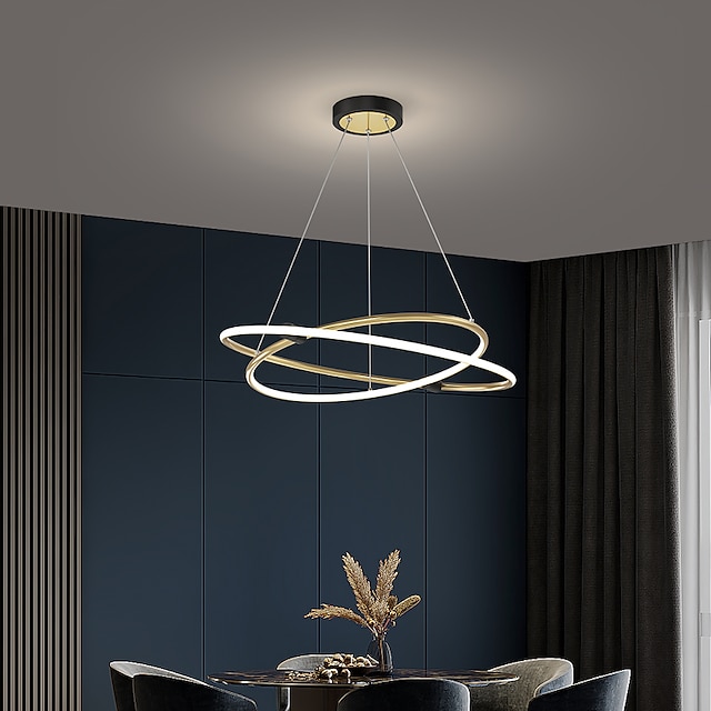  LED Pendant Light 60cm 2-Light Ring Circle Design Dimmable Aluminum Painted Finishes Luxurious Modern Style Dining Room Bedroom Pendant Lamps 110-240V ONLY DIMMABLE WITH REMOTE CONTROL