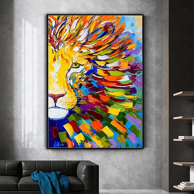  Mintura hecho a mano colorido león pinturas al óleo sobre lienzo arte de la pared decoración moderna abstracta aniaml imagen para la decoración del hogar enrollado sin marco pintura sin estirar