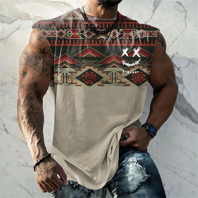  Herr Linne Ärmlös T-shirt för män Grafisk Argyle Rund hals Kläder 3D-tryck Dagligen Sport Ärmlös Mönster Mode Designer Muskel