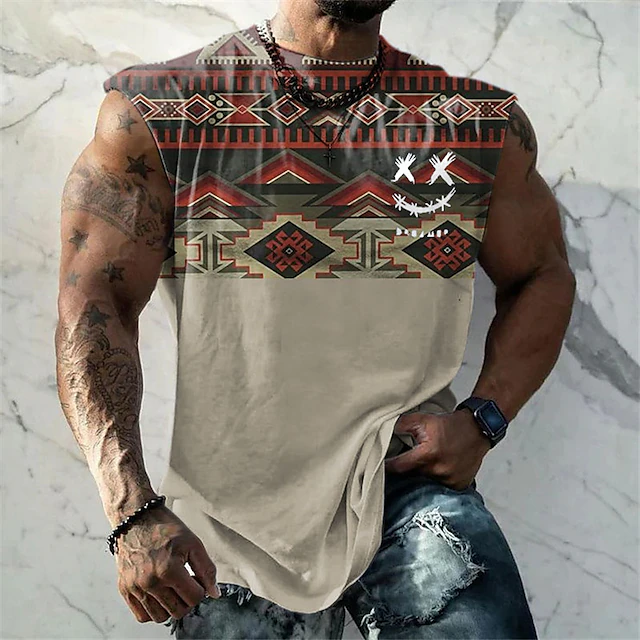 Men's Graphic Argyle Vest Top Sleeveless T Shirt for Men Sleeveless Cap Sleeve T shirt 3D Print Crew Neck Shirt Fashion Designer Muscle Daily Sports Gym Black White Red Spring & Summer Clothing 6