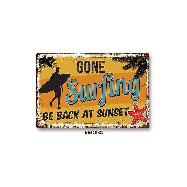 1pc Beach Metal Tin Sign Summer Beach Tin Sign Vintage Beach Signs Wall ...