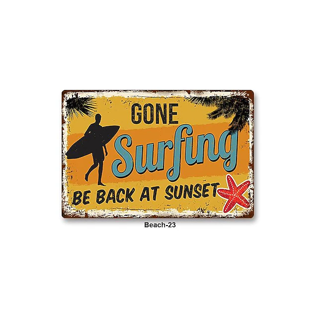 1pc Beach Metal Tin Sign Summer Beach Tin Sign Vintage Beach Signs Wall ...