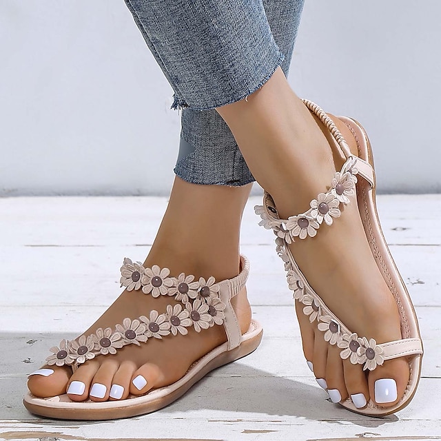  damblommiga sandaler med t-remmar med dämpad sula – perfekt för avslappnade sommarutflykter