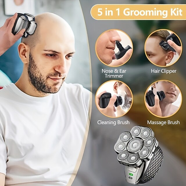 Shaved Head With Razor 9D Independent Floating Heads Electric Shaver , Head Shaver For Bald ...