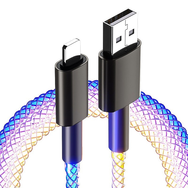  Fast Charging RGB Cable 100W Breathing Light 66W Type C USB C Data Cable for iPhone Samsung Android Micro 30W Quick Charge Cable