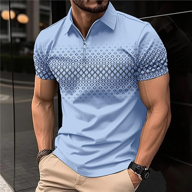Men's Polo Shirt Lapel Polo Zip Polo Golf Shirt Graphic Prints Geometry ...