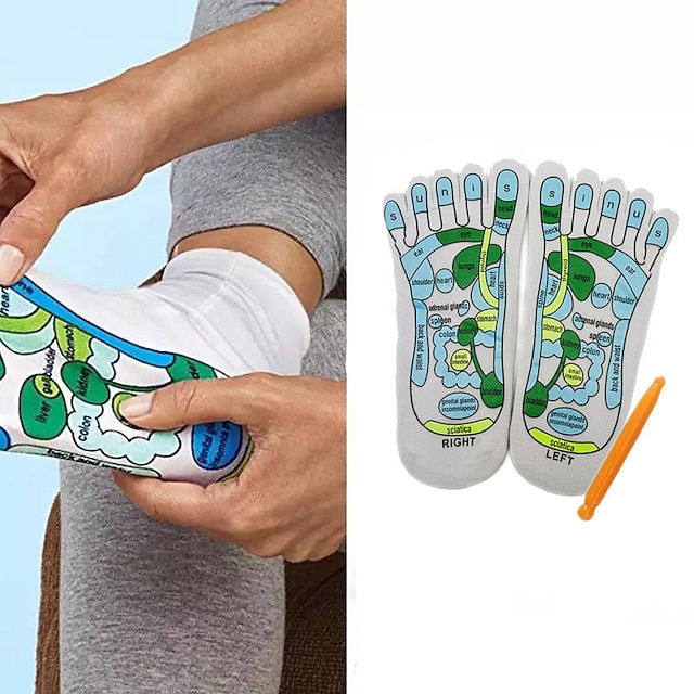  1 paar acupunt sokken met 1 st massage stok acupressuur reflexologie sokken voetmassage sok verlichten vermoeide fysiotherapie sokken met massage tools