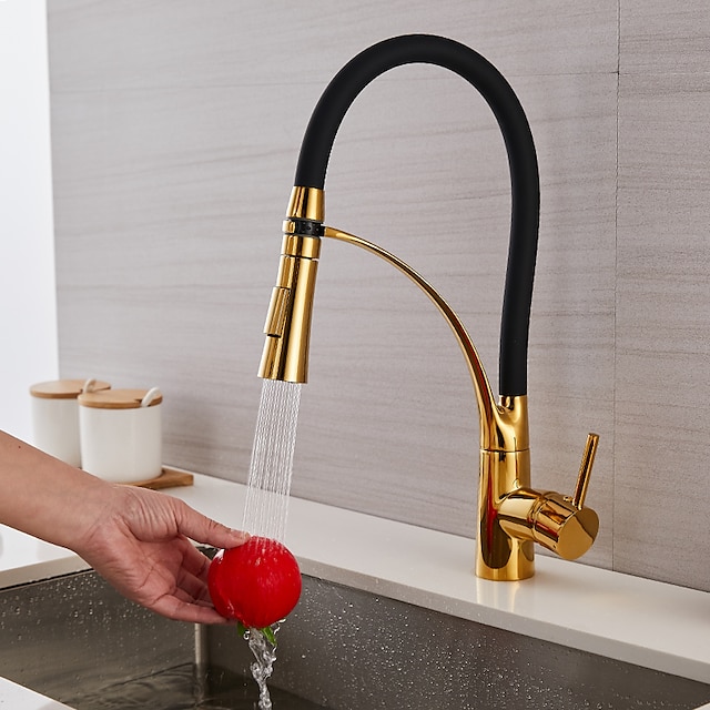  Kitchen Faucet Pull Down Sink Mixer Taps, 360 Swivel Flexible Tube Pipe Brass Taps, Single Handle with Hot and Cold Water Hose