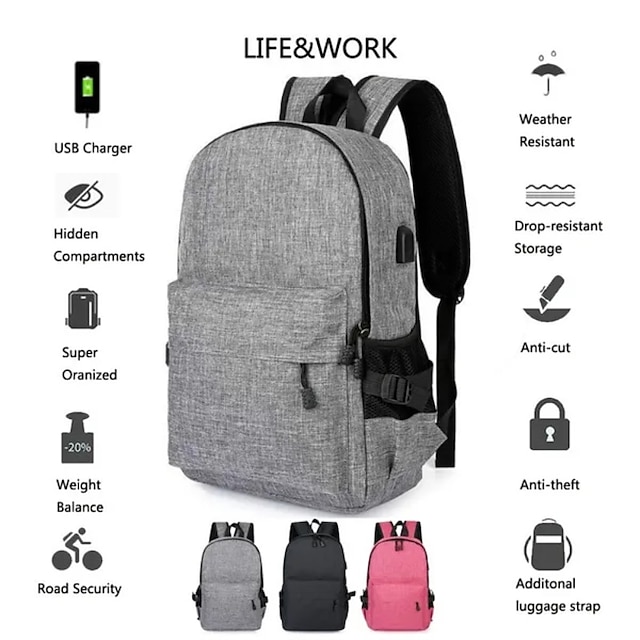  Rucksack für Studenten, Jungen/Mädchen, diebstahlsicher, wasserdichte Reisetasche mit USB-Ladeanschluss