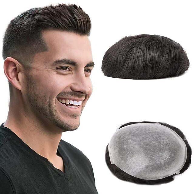 Toupee for Men 8x10 Inch 0.06mm Thin PU Skin Mens Toupee Human Hair