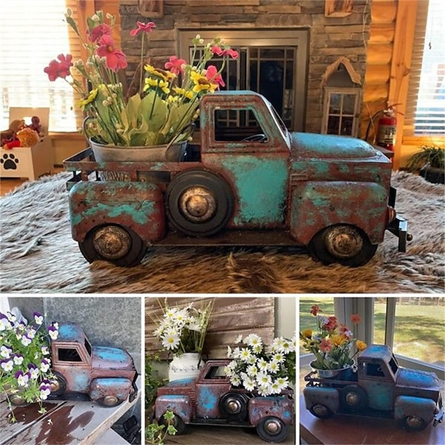 Pequeno caminhão retrô criativo vaso de flores plantas de flores plantador suculento, vasos de plantas vaso de flores ornamento estátua de resina plantador cacto vasos de plantas para jardim de casa