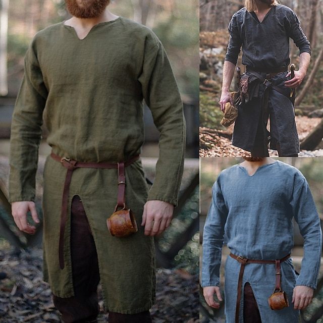  Warrior Viking Medieval Renaissance 17th Century Blouse / Shirt Men's Costume Vintage Cosplay LARP Long Sleeve Blouse Halloween