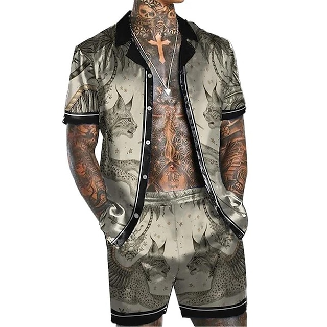 Per uomo Animale Stampe Grafiche Set di camicie Camicia Set Camicia Camicia hawaiana estiva Maniche Corte Colletto cubano Moda Streetwear Designer All'aperto Streetwear Casuale Stampato Estate