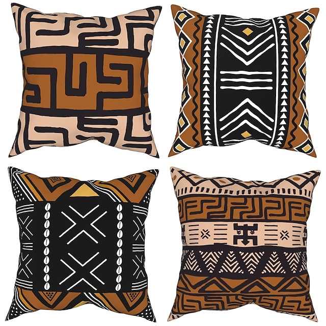  Capa de almofada de pano de barro africano boho étnico dupla face 4 peças capa de almofada quadrada decorativa macia para quarto sofá da sala de estar cadeira