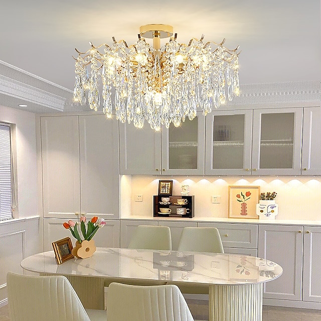  Lustres led luxo moderno, 42/50/60/80 cm 6/10/12/14-luz cristal de ouro para interiores de casa cozinha quarto ferro arte ramo de árvore lâmpada criativa luz branca quente 110-240v