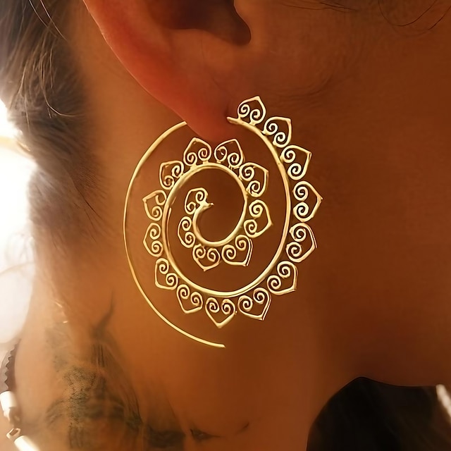  grandes boucles d'oreilles en spirale exagérées tourbillon engrenage forme de coeur bijoux d'oreille vintage pour femmes filles 1 paire