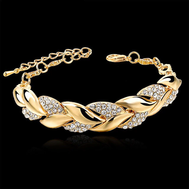 Women's Bracelets Fashion Full Diamond-Gold Leaf Bracelet Alloy Zirconia Jewelry for Girlfriend Valentines Mothers Jewelry Gifts 10