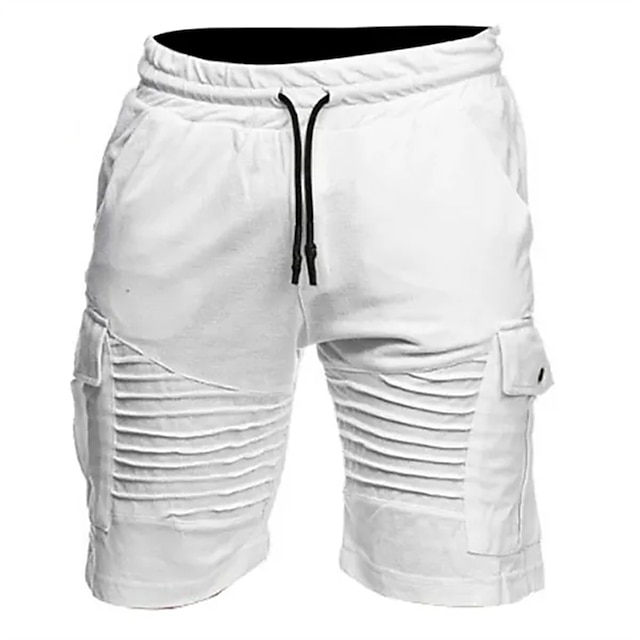  Homens Shorts de verão Shorts casuais perna enrugada Tecido Conforto Respirável Ao ar livre Diário Para Noite Misto de Algodão Moda Casual Preto Branco