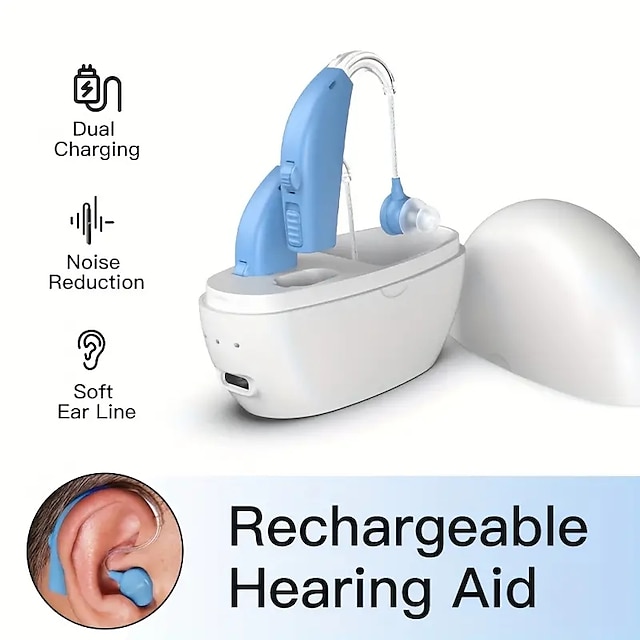  Noise Reduction Sound Amplifier With Charge Case Type-C Port BTE Hearing Aid Rechargeable For Deafness