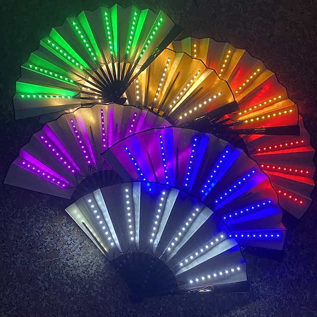  Glow Folding LED Fan Dancing Lights Night Show DJ Fluorescent Bar Night Club Party Gifts Halloween Decoration Color Changing Fan