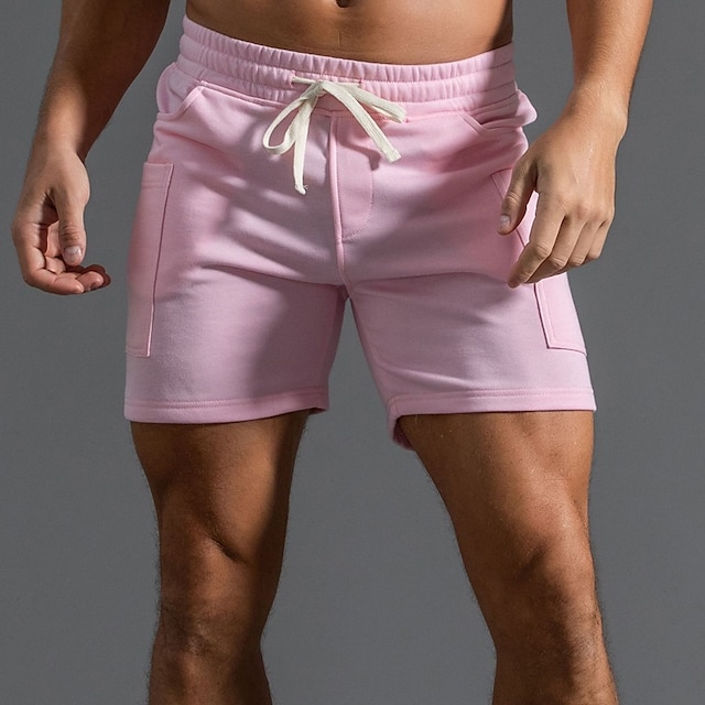  Men's Pink Shorts Athletic Shorts Active Shorts Sweat Shorts Pocket Plain Comfort Breathable Outdoor Daily Going out 100% Cotton Fashion Casual Gray Green Grass Green