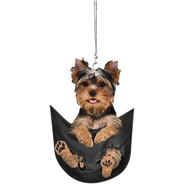  زخرفة مرآة الرؤية الخلفية للسيارة جرو معلقة ملونة - ملحق ممتع ولطيف لسيارتك